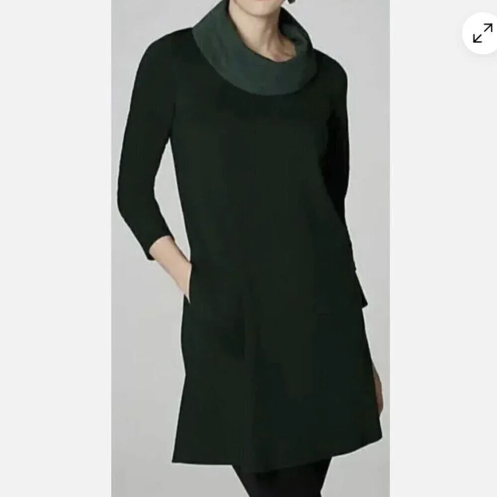 J.Jill Double Knit Cowl neck Tunic Dress Sz M Black Gray Casual Long Sleeve